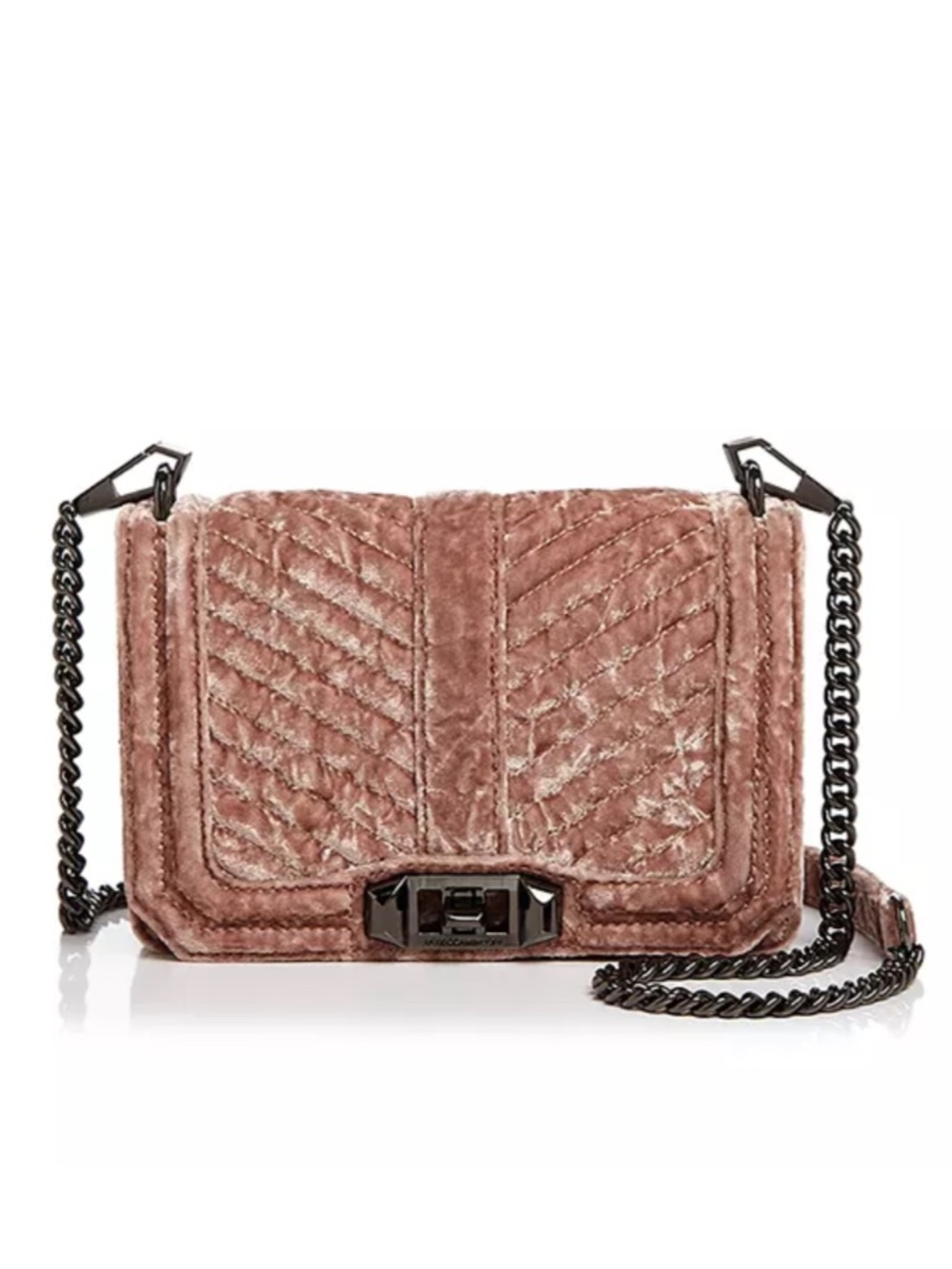Rebecca Minkoff Love Velvet Chevron Crossbody Pink Chain Bag